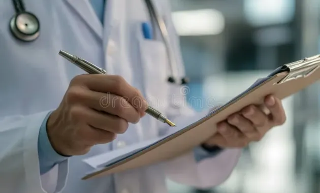 Doctor S Hands Grip a Clipboard and Pen, Preparing To Document