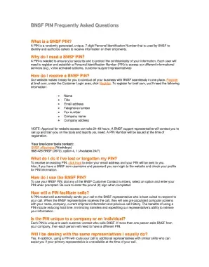 Fillable Online BNSF PIN Frequently Asked Questions Fax Email Print