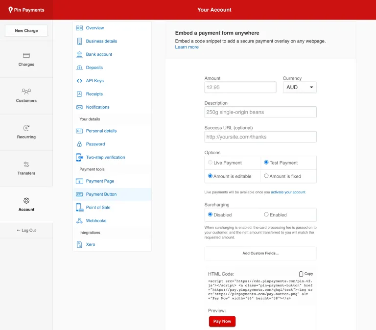 Payment Buttons Guide | Online payment guides | Pin Payments