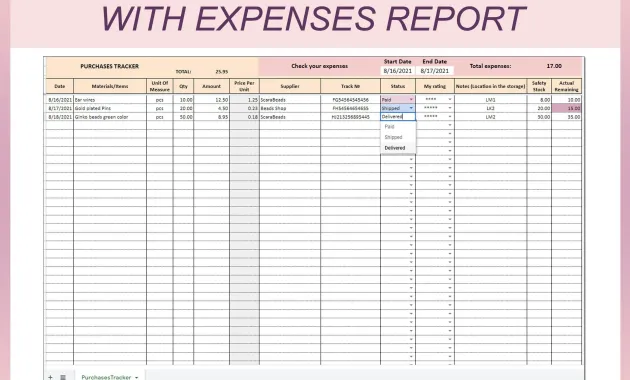 Purchases Tracker, Purchase Order Tracker, Purchase Order Tracking