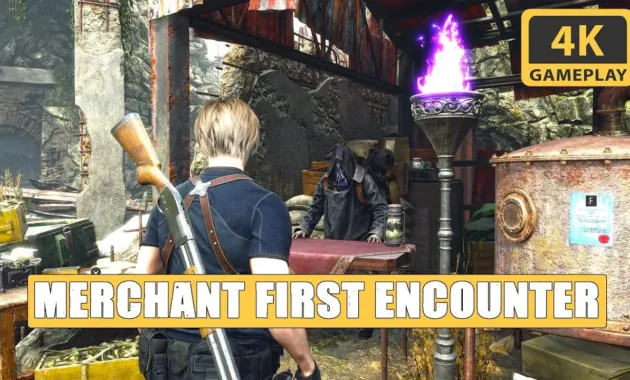 Resident Evil 4 Remake Merchant First Encounter Dialogue 4K Gameplay